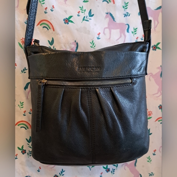 Vintage Great American Leather Co. Black Pebble Leather Moto Crossbody Purse Bag